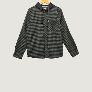 Tony Hawk Mens Hooded Flannel Shirt Green Black Striped Skater Shacket Size M